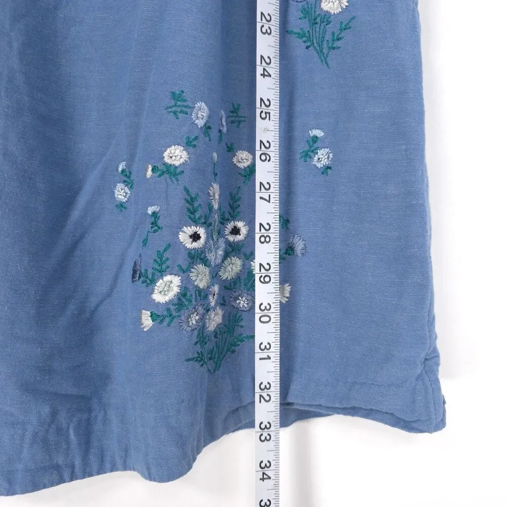 FREE PEOPLE Women's Top Wildflower Mini Dress XL‎ Embroidered LINEN Blend Floral